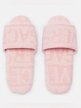 Versace Pink Rosa Allover Baroque Bath Slippers XL Authentic